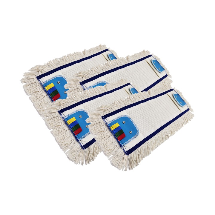 Set - 4 x Mop profesional plat cu urechi si buzunare, 100% bumbac, 230gr, 50cm, cu cod de culori EU