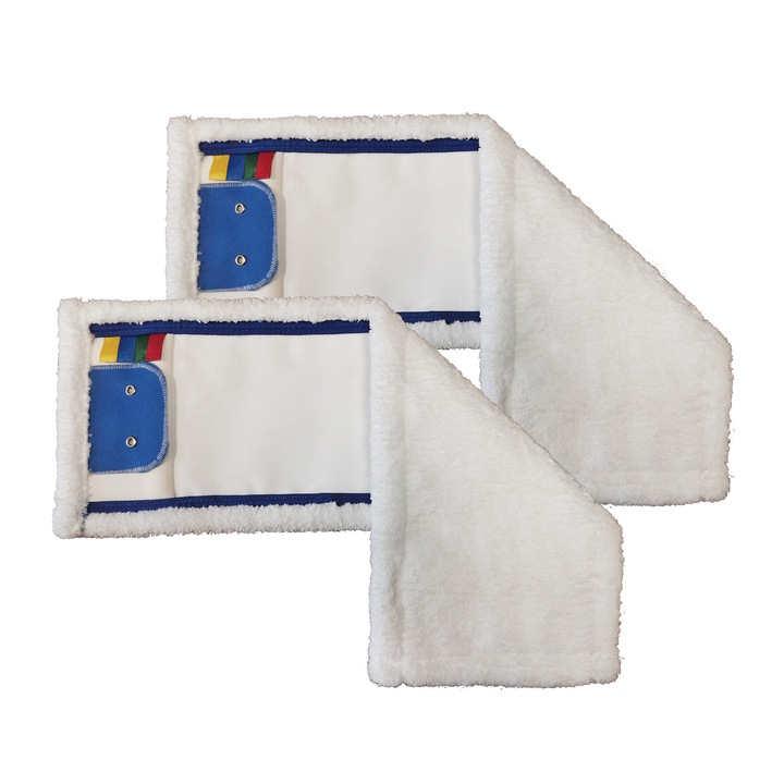 Set - 2 x Mop plat Alb din microfibra soft, 40cm, prindere cu buzunare si urechi, cu cod culori EU, 88gr