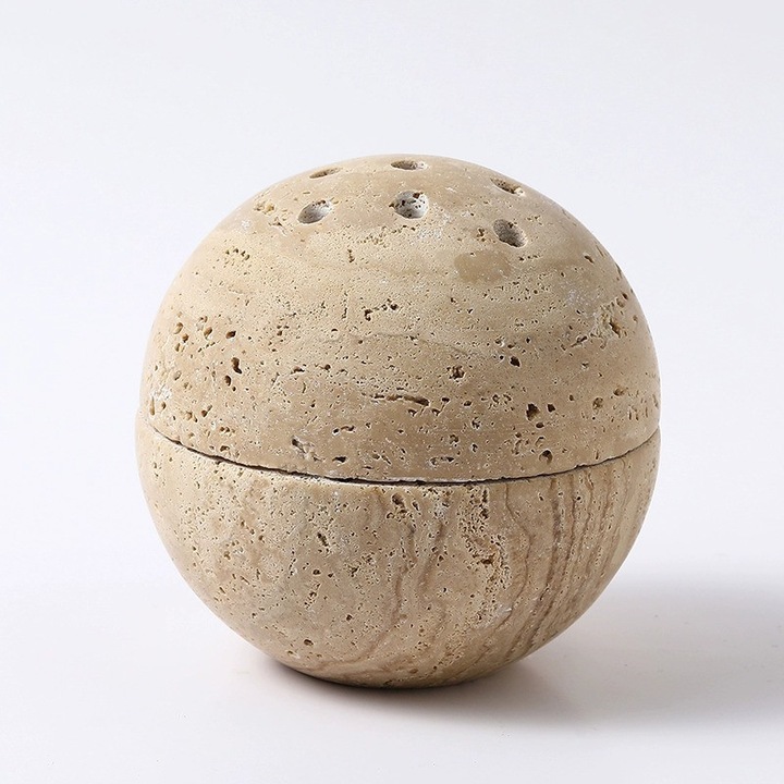 Bol decorativ modern din travertin bej, 10cm, pentru aromaterapie, set 1 bucata