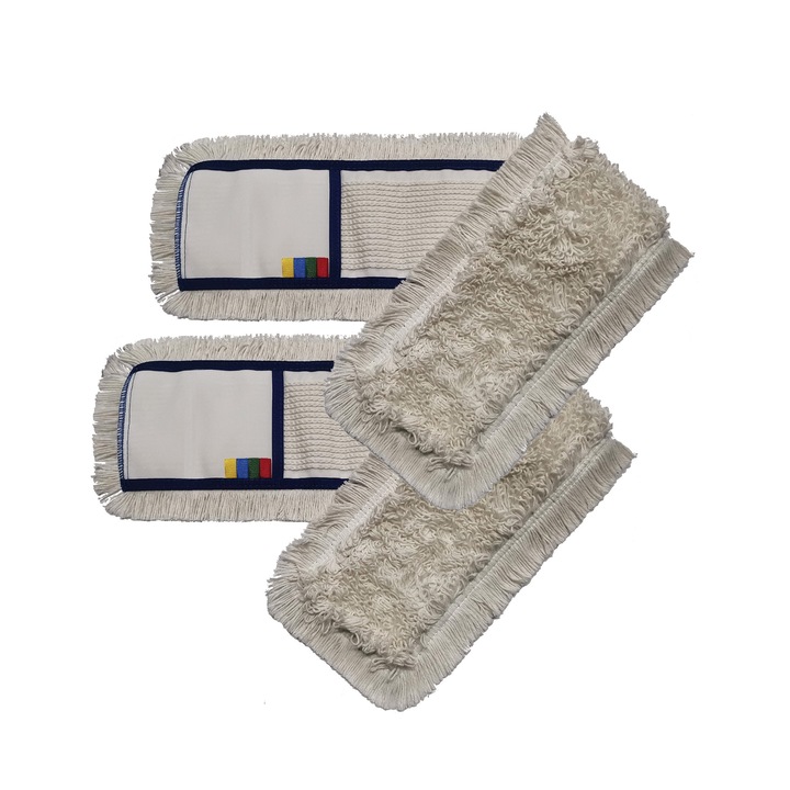 Set - 2 x Mop profesional plat cu buzunare, 100% bumbac, 280gr, 100cm, cu cod de culori EU