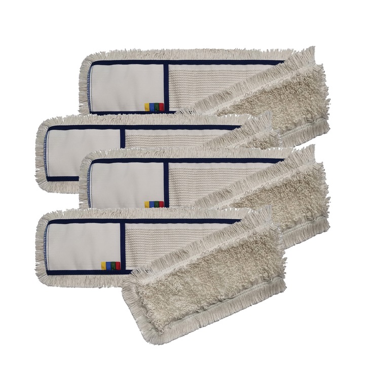 Set - 4 x Mop profesional plat cu buzunare, 100% bumbac, 260gr, 80cm, cu cod de culori EU
