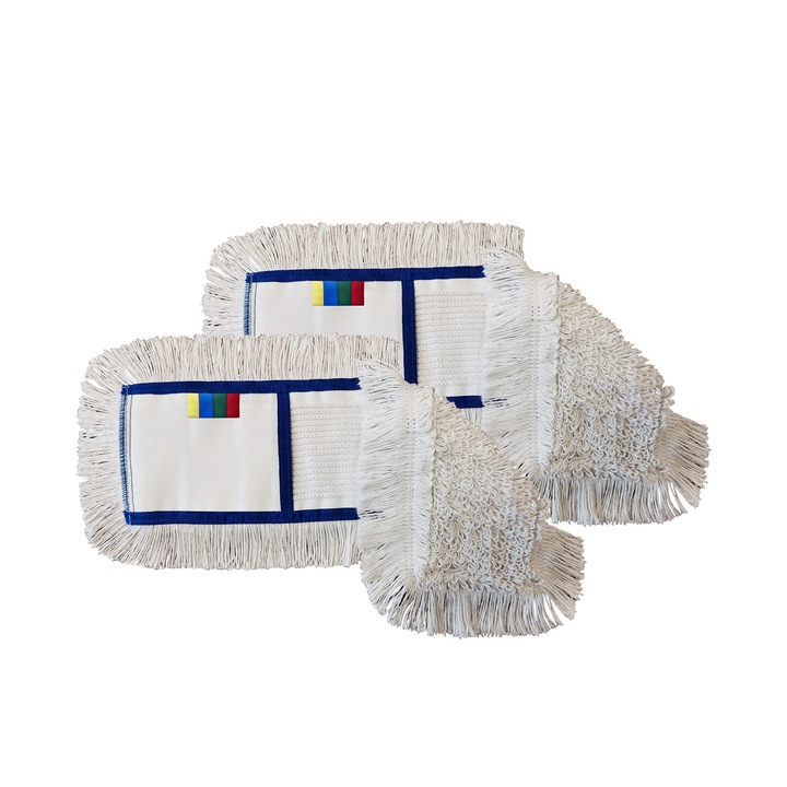 Set - 2 x Mop profesional plat cu buzunare, 100% bumbac, 230gr, 60cm, cu cod de culori EU