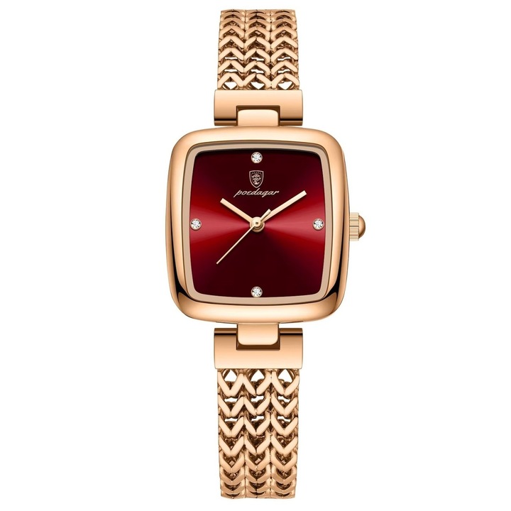 Ceas de dama Poedagar CS1914, otel inoxidabil, rose gold, cadran visiniu