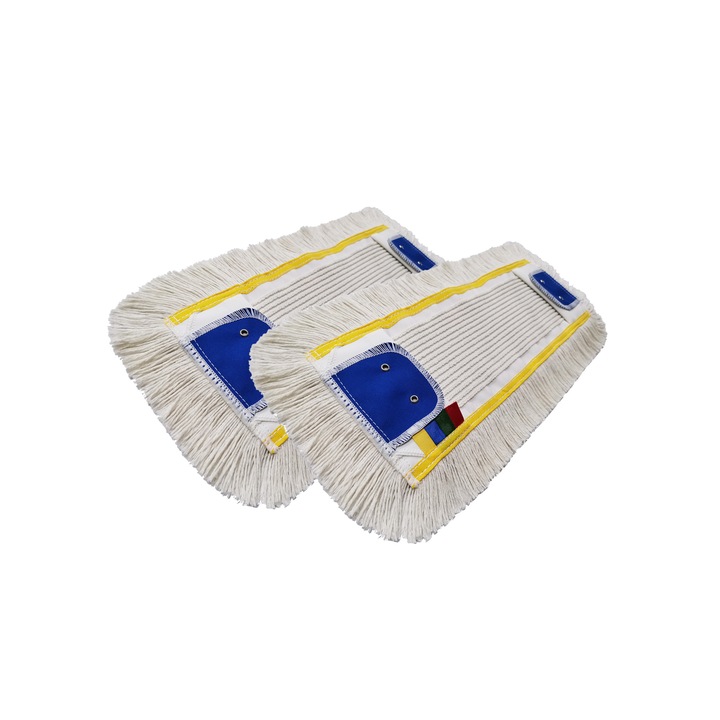 Set - 2 x Mop profesional plat Galben cu urechi si buzunare, 100% bumbac, 190gr, 40cm, cu cod de culori EU