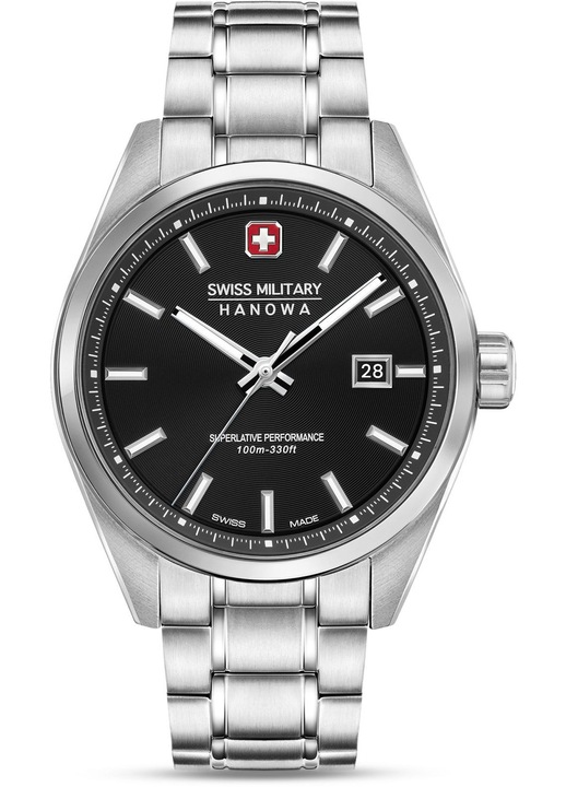 Férfi karóra Swiss Military Hanowa Pioneer, Ronda 515 kvarc szerkezet, ezüst, fekete, 10 ATM