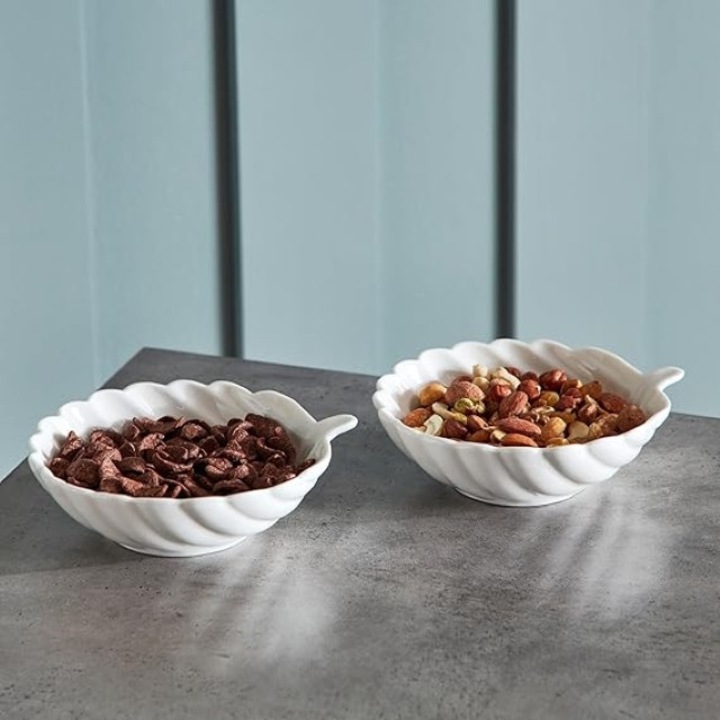 Bol Model Frunza, Ceramica, Alb, 25X16cm, Multifunctional