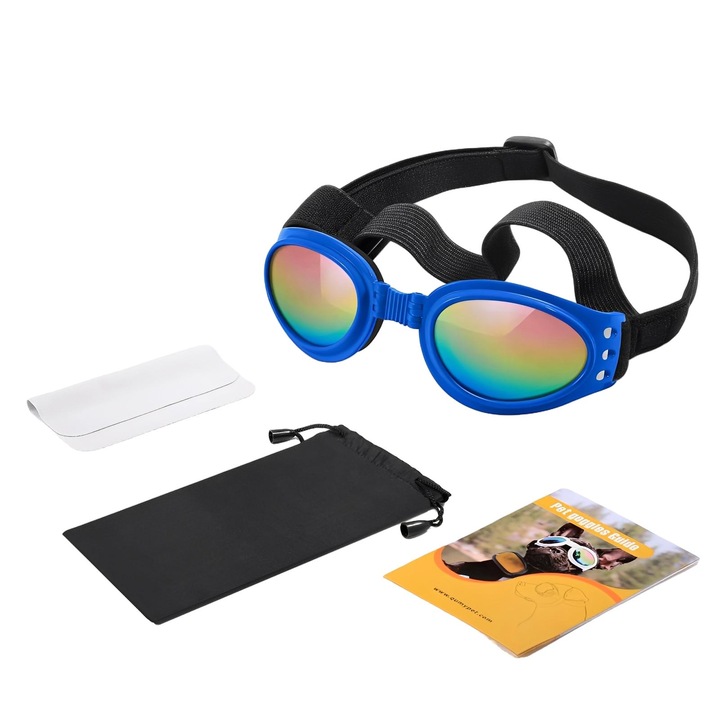 Ochelari de soare pentru caini, TREXORA, ajustabili, protectie UV, albastri, pentru caini de talie medie si mare