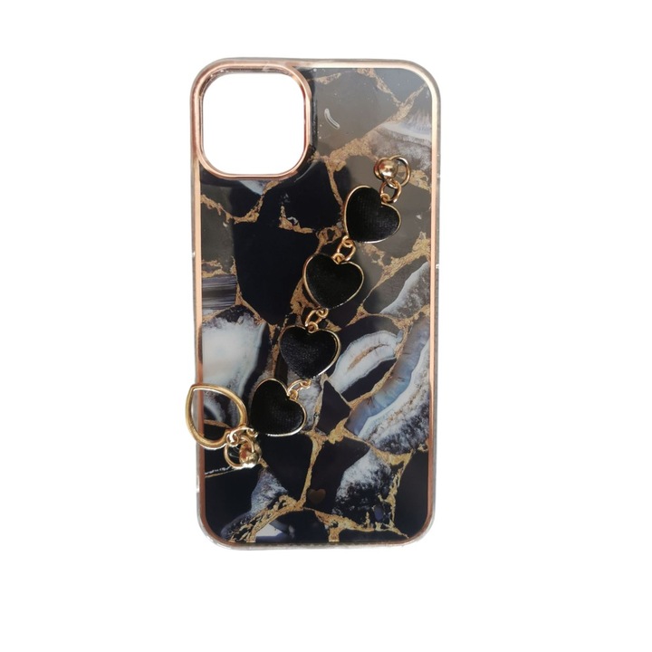 Луксозен бляскав силиконов мраморен калъф, съвместим с Apple iPhone 14 Pro Max, гъвкав силикон, с дръжка, черен/многоцветен
