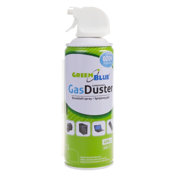 Spray cu aer comprimat GreenBlue GB400 400ml, 1 buc, tub capilar 13 cm, curatare tastaturi, laptop, PC, camere foto, ventilatoare, birou