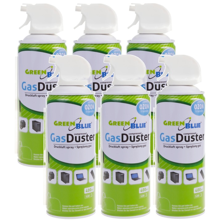 Aer comprimat GreenBlue GB400 400ml, spray 6 buc, tub capilar 13 cm, curatare tastaturi, laptop, PC, camere foto, ventilatoare, birou, atelier