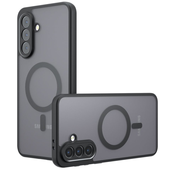 Husa pentru Samsung Galaxy A16 4G / Galaxy A16 5G, SKYDDAR INNOVATION, PureFrost MagSafe, AntiSoc, set cu sticker, Negru frost