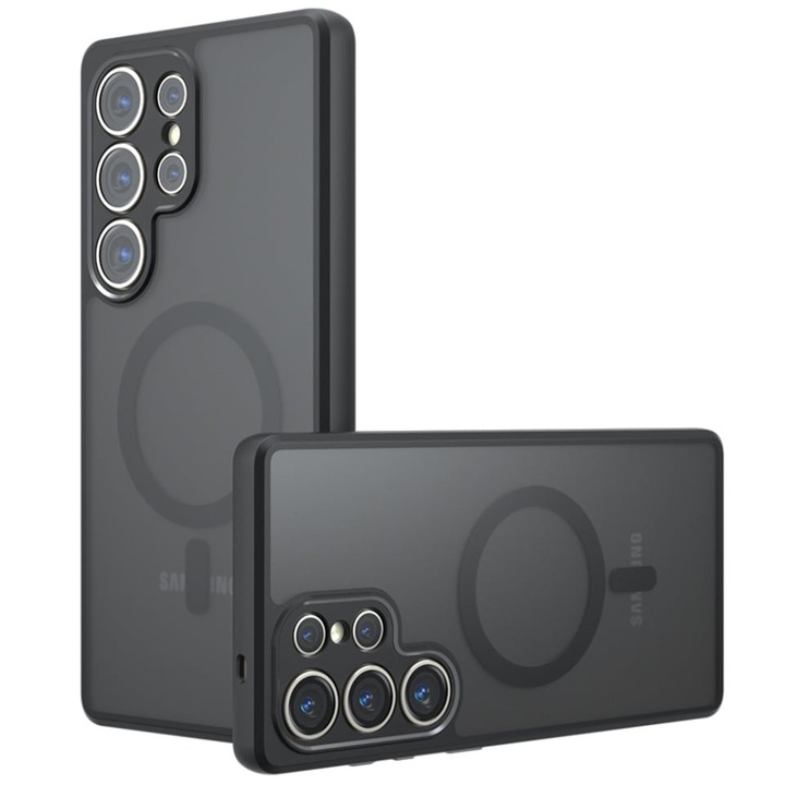 Husa pentru Samsung Galaxy S24 Ultra, SKYDDAR INNOVATION, PureFrost MagSafe, AntiSoc, set cu sticker, Negru frost