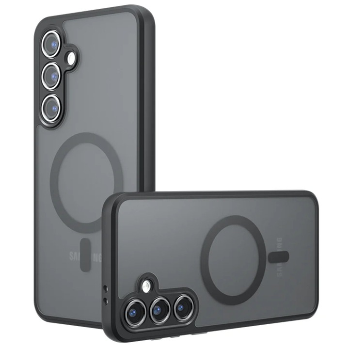 Husa pentru Samsung Galaxy S24, SKYDDAR INNOVATION, PureFrost MagSafe, AntiSoc, set cu sticker, Negru frost