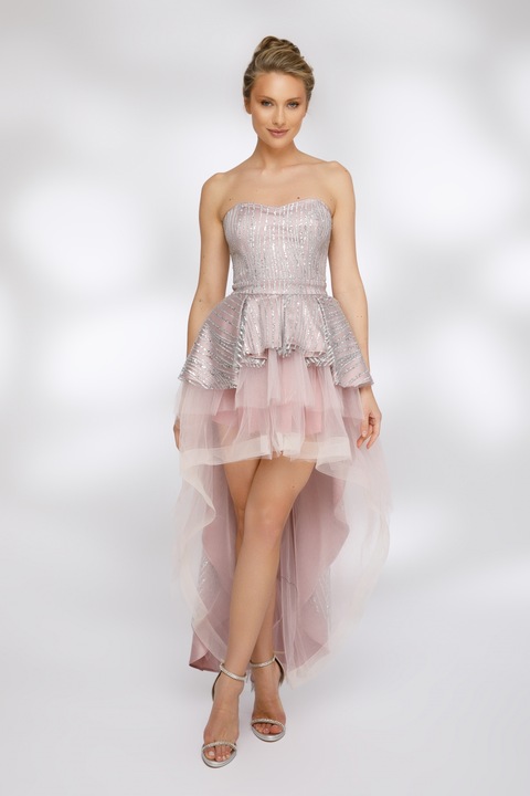 Rochie scurta lila cu trena din tafta si paiete, RN 3200l