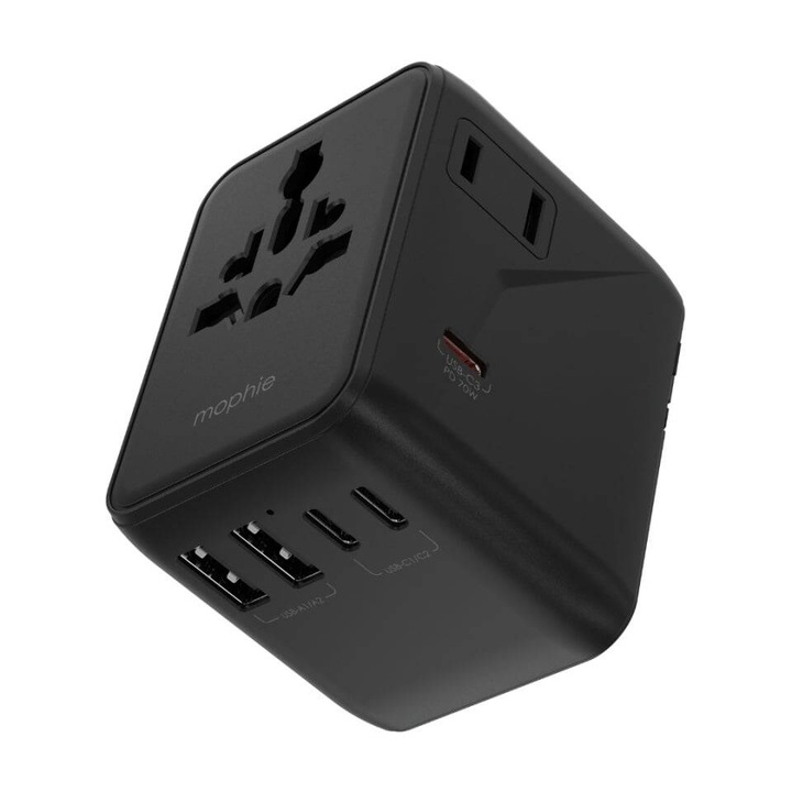 Incarcator Retea Mophie Essential 70W GaN 5 Porturi + AC Travel Adapter Negru