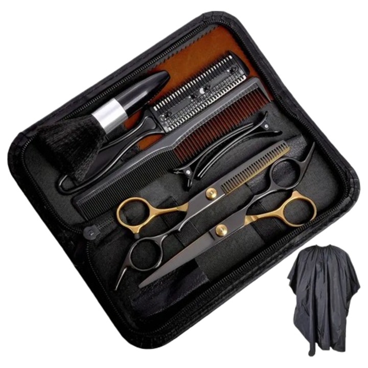 Set 10 piese pentru tuns, foarfece, pieptan, accesorii