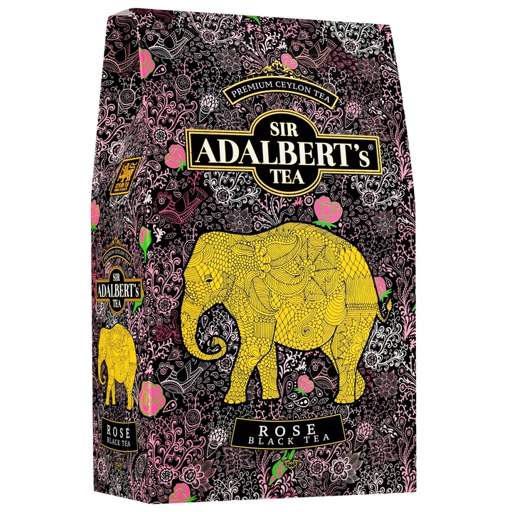 Ceai negru Adalbert's Rose, 100g, Ceylon, cu petale de trandafir, aroma naturala de trandafir