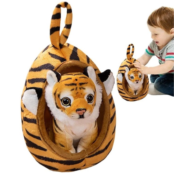 Jucarie de plus Tigru cu cosulet textil, 18 cm, Virtual Trend®