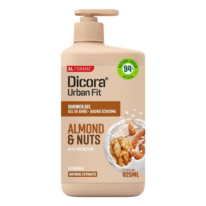 Dicora Urban Fit tusfürdő mandulával és dióval, 825 ml, intenzív hidratálás, finom aroma