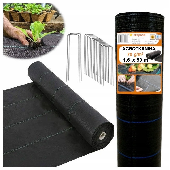 Agrotextil / Agrofibra, Ekspand, Material Polipropilen, Rezistent La Radiatii Uv, Rezistenta Ridicata La Conditii Atmosferice, Gramaj 70 G/M2, 1, 6 M x 50 m, Negru, 30 Cuie