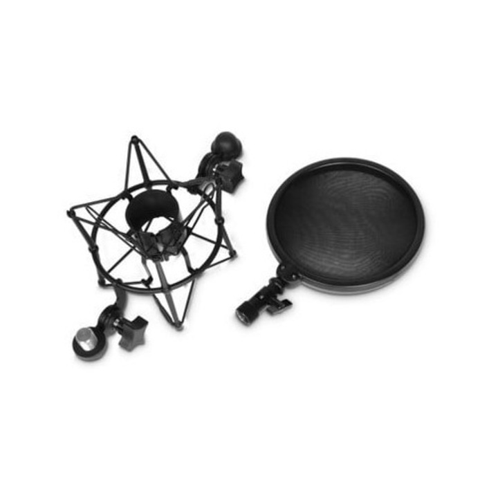 Set pop-filtru Adam Hall DSM 400, negru, pentru microfoane cu diametru 43-49 mm, montabil pe stativ