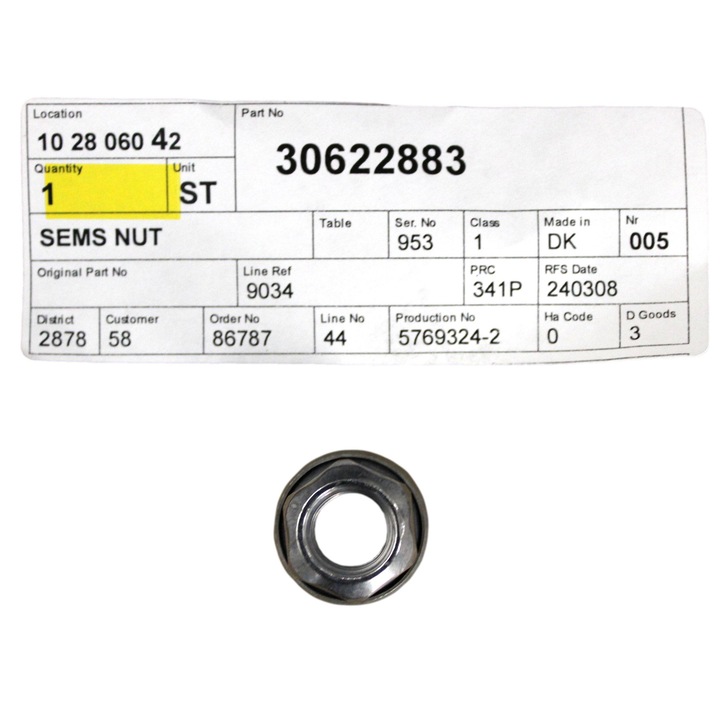 VOLVO lengéscsillapító anya M12x15.3, új, OE 30622883