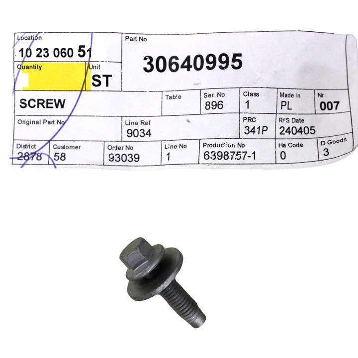 Surub de fixare slizg pentru Volvo C40, S60, V60, V90, XC40, XC60, XC90 II, M6x20x21.85, nou
