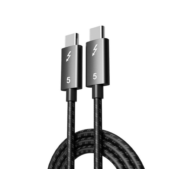Кабел Thunderbolt 5, 80Gbps Скорост на трансфер, 240W Бързо зареждане, 16K60Hz, 1м, Черен