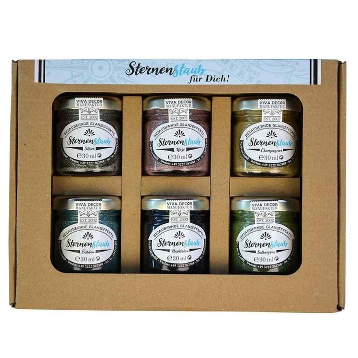 Set cadou creativ 6 vopsele metalice cu sclipici VIVA DECOR 6x30ml