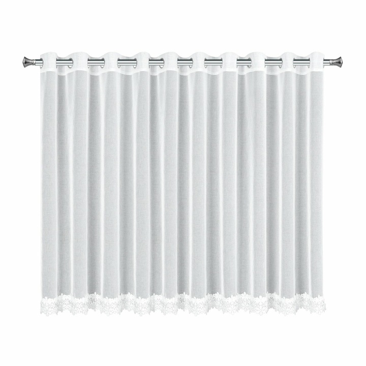 Завеса, EUROFIRANY, Кая, 350x145 см, Бяла, Лека с флорална дантела, Пропуска светлина и създава топла атмосфера, Монтаж с халки, Идеална за класически и романтичен интериор