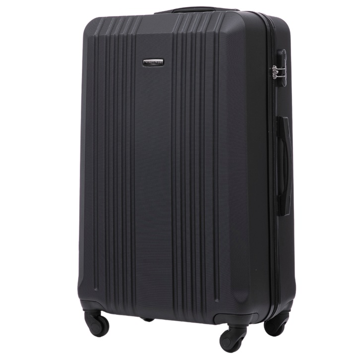 Troler mare WINGS KESTREL 28", 97L, 4 roți duble, securitate cu cifru, Negru, ABS+