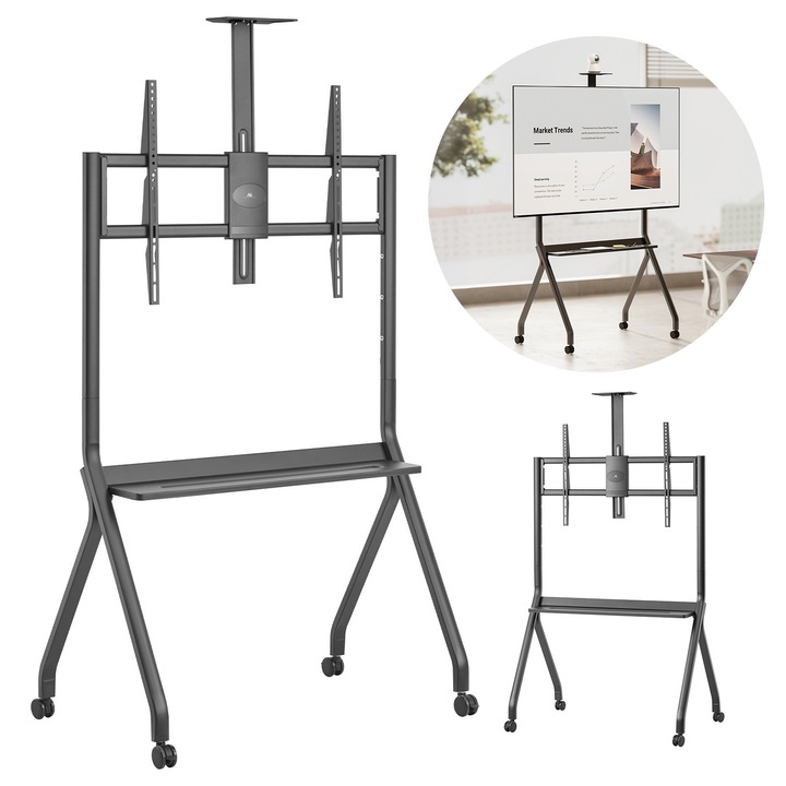 Подвижна стойка за телевизор Maclean MC-114 B, 55-100", макс. 120 кг, рафт 10 кг, VESA 900x600, черна