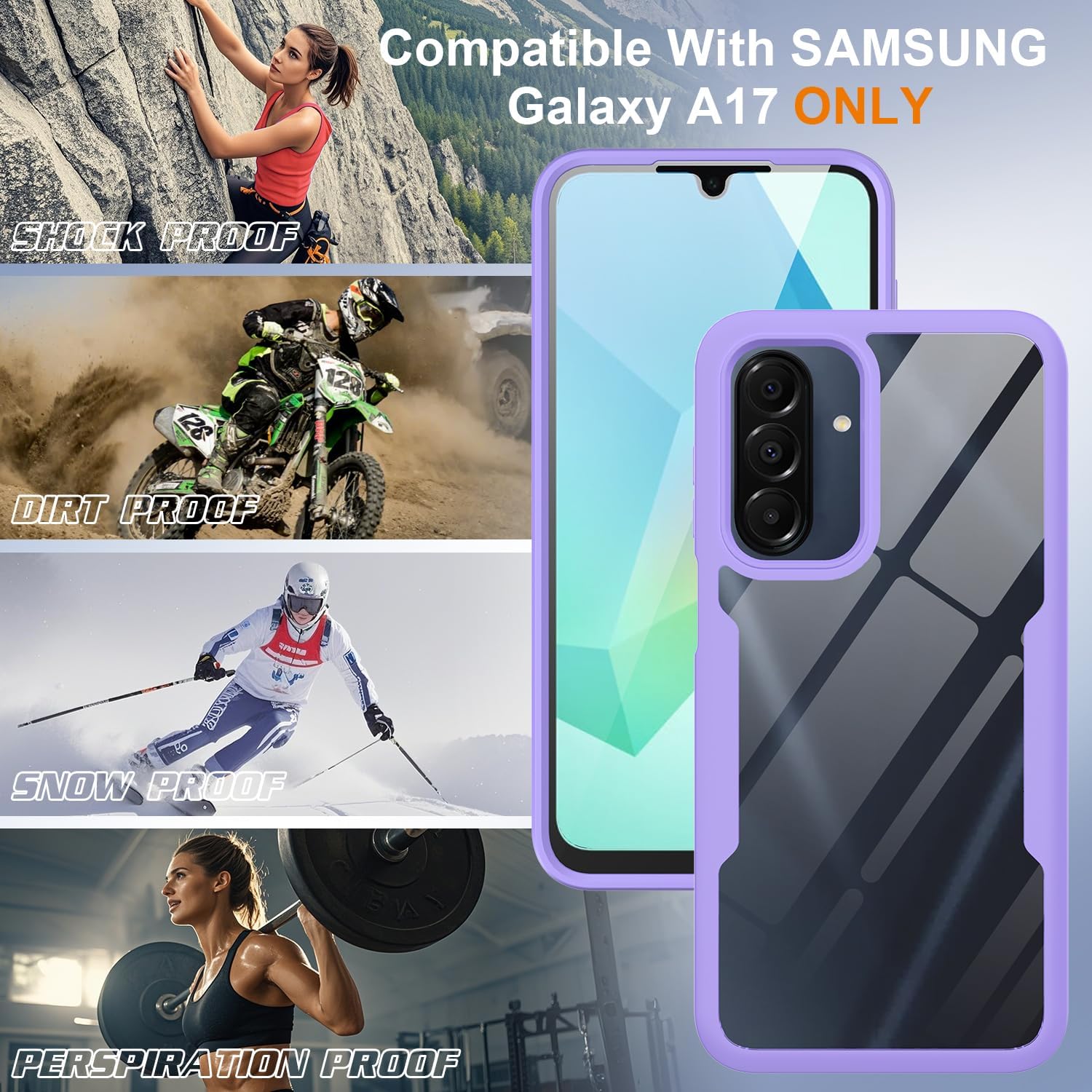 Set 360: Husa cu folie integrata pentru Samsung Galaxy A17 Protectie 360 fata / spate - Mov