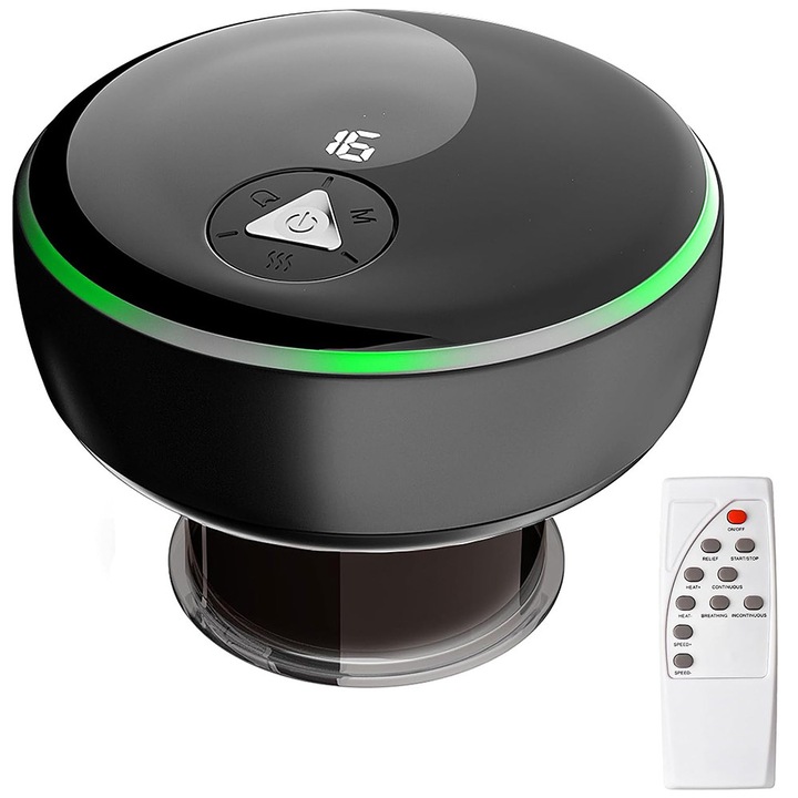 Aparat de Masaj Profesional tip Ventuza, 16 viteze, telecomanda, masaj cu vacuum, 2000 mAh, 9,8*9,8*7,5 cm, YHJ, negru