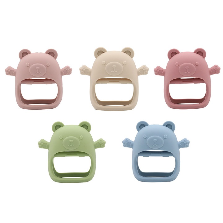 5 darabos rágóka szett, ORBER, élelmiszeripari szilikon, aranyos maci alakú, könnyen tisztítható, fejleszti a fogáserőt, BPA-mentes, 0-12 hónapos korig, színes