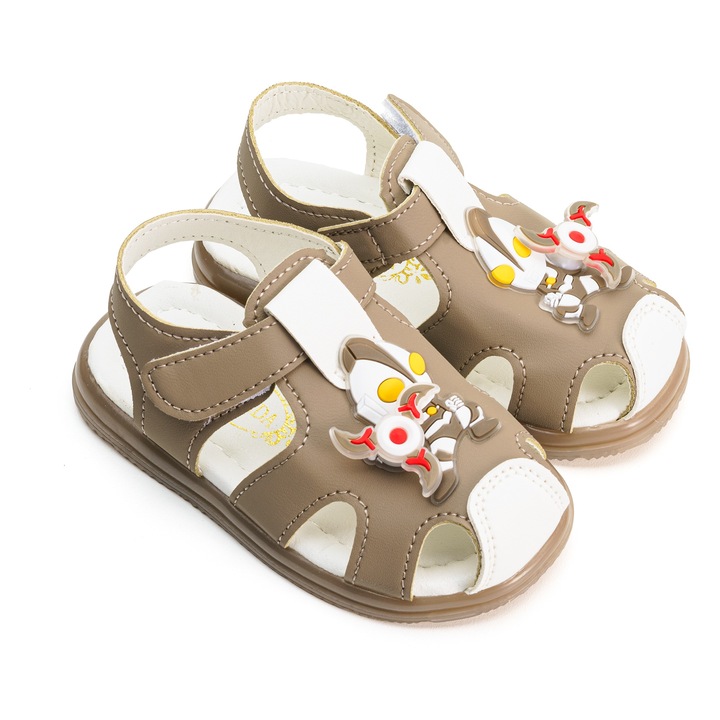 Детски сандали Mixbo, закопчаване с велкро, мека стелка, светлини на петата, Тъмнобежово