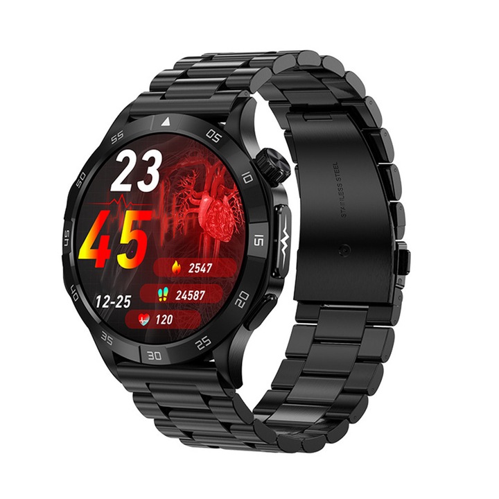 Smartwatch, Bluetooth Calling, Touch/Button Operation, Blood Pressure/Heart Rate/Weather Forecast/Pedometer, IP67, LEIISVK, Black