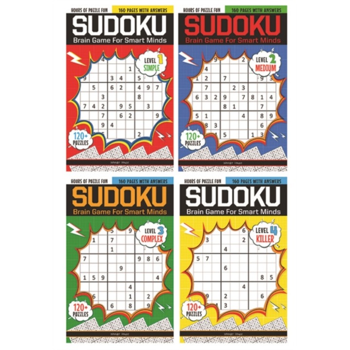 Sudoku - Brain Booster Puzzles For Kids: Box Set Of 4 Books (levels 1-4) -