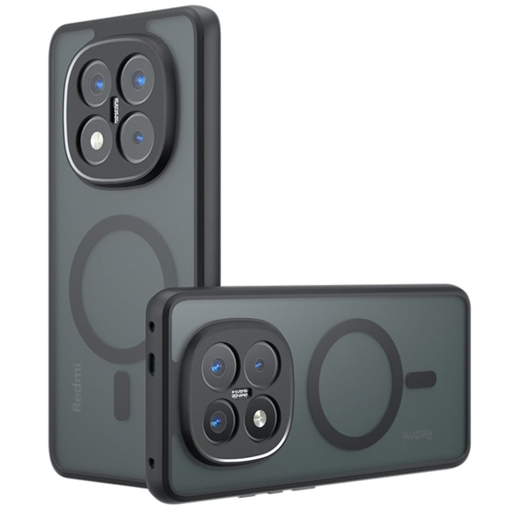 Husa pentru Xiaomi Redmi Note 14 Pro 5G / Poco X7, SKYDDAR INNOVATION, PureFrost MagSafe, AntiSoc, set cu sticker, Negru frost