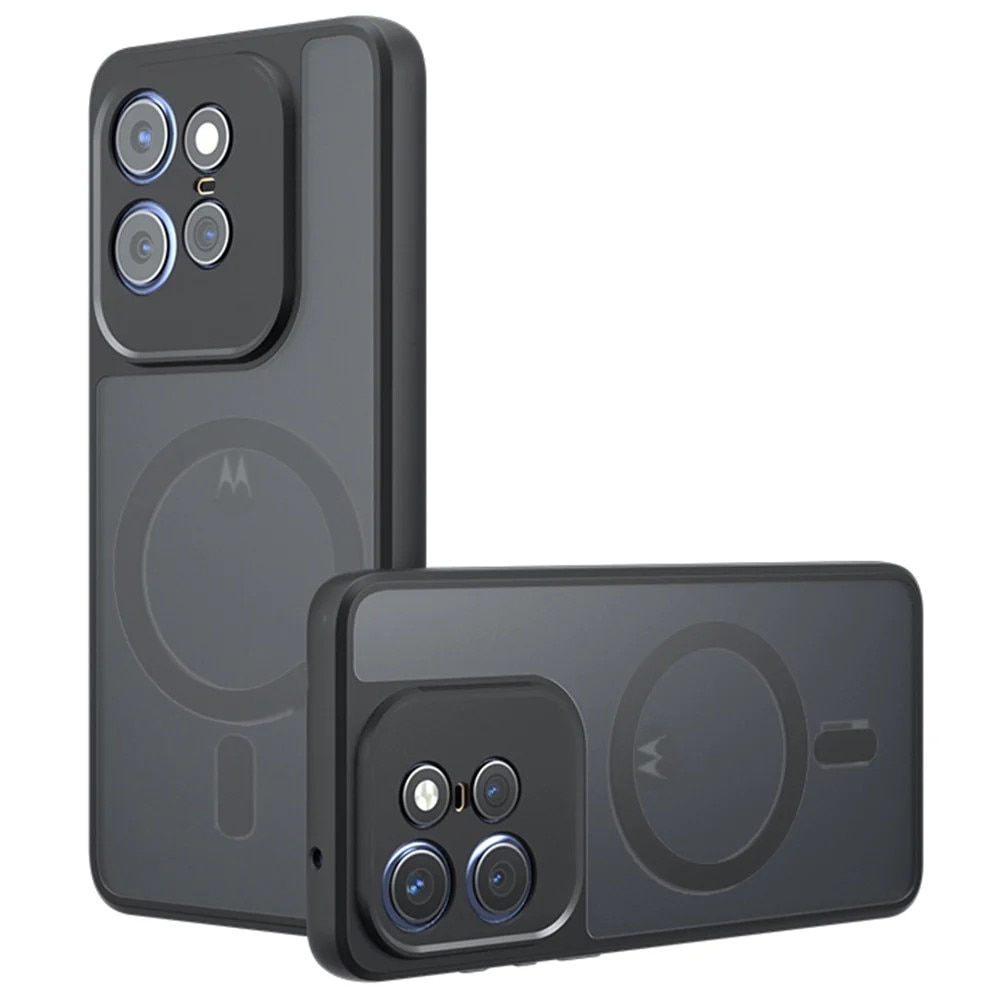 Husa pentru Motorola Edge 50 Pro, SKYDDAR INNOVATION, PureFrost MagSafe, AntiSoc, set cu sticker, Negru frost