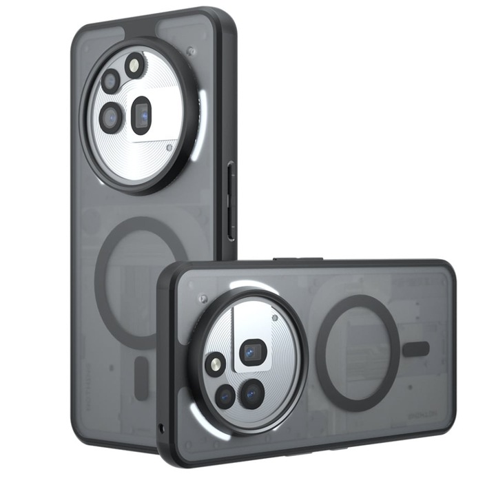 Husa pentru Nothing Phone (3a) Pro, SKYDDAR INNOVATION, PureFrost MagSafe, AntiSoc, set cu sticker, Negru frost