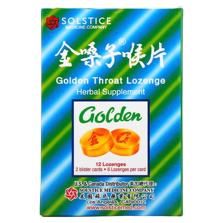 Pastile pentru gat, Golden Throat, 12 bucati, cu menta si eucalipt, supliment pe baza de plante