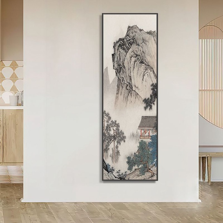 Tablou decorativ cu oglinda si pictura – sticla portelanata, sistem pull-push, dreapta, 60 x 160 cm (cod B120L)