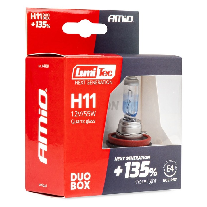 Set 2 becuri halogen H11 12V 55W LumiTec +135% luminozitate