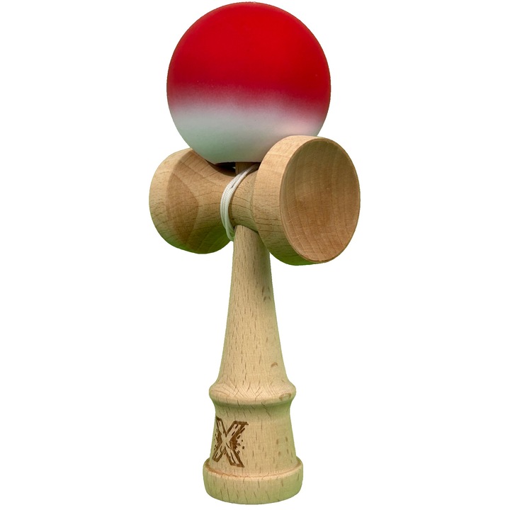 Kendama X Professional, дървена, гумена топка, 18 см, игра на умения за деца и възрастни, червено-бяла