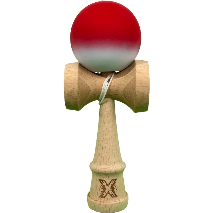 Kendama X Professional Interaktív Játék, Flippy, Fa Gumilabdával, 18 cm, Ügyességi Játék Gyermekeknek és Felnőtteknek, Piros Fehér Átmenetes