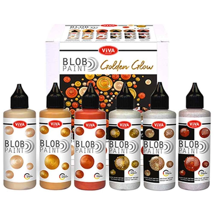 Set cadou 6 vopsele pictura punctata Blob Paint VIVA DECOR, 6x90ml Galben auriu