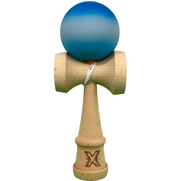 Kendama X Professional, дървена, гумена топка, 18 см, игра на умения за деца и възрастни, синьо, бяло, небесно синьо