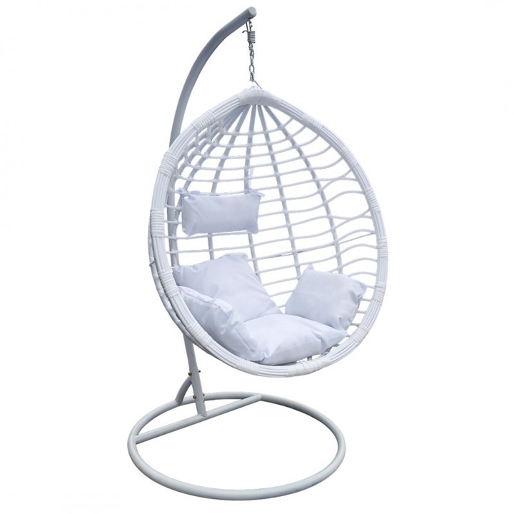 Leagan tip cuib, fotoliu suspendat, maxim 130 kg, cocoon alb si perne albe, JollyMag, KR36