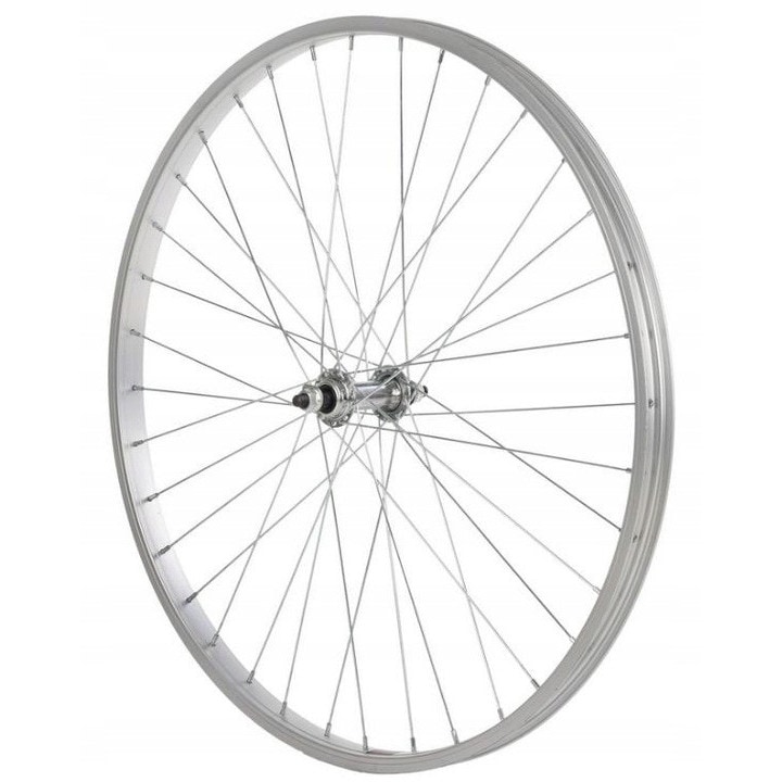 Roata completa bicicleta, 28 inch, aluminiu, 36 spite, culoare argintie